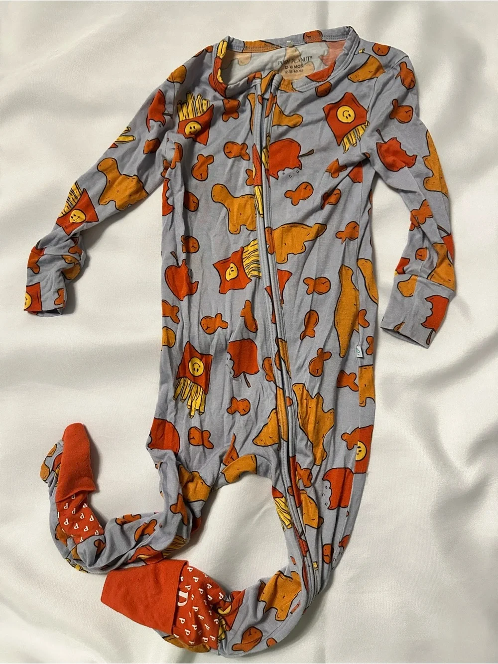 Posh Peanut Gray One-Piece Footie with Orange & Yellow Snack Print